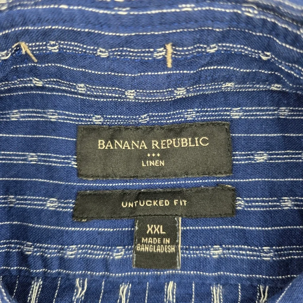 Banana Republic Button Down Shirt Mens Untucked Fit Linen Blend Blue Stripe XXL